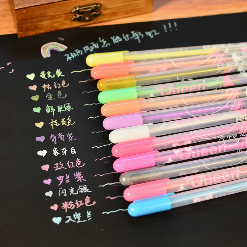 Kawaii 12 Colors Photo Album Pen Watercolor Gel Water Chalk Highlighter Painting DIY Drawing Scrapbooking Albums Decoration Pens