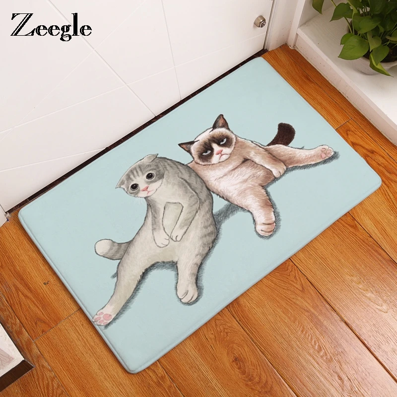 Zeegle Entrance Mats Cute Cat Printed Funny Door Mats Anti slip
