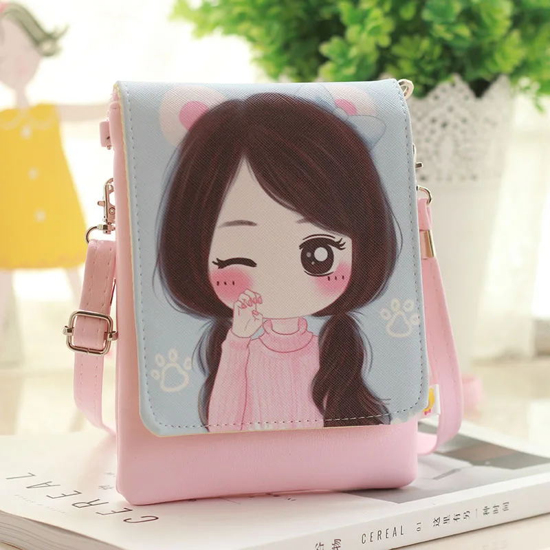 

Lovely Cartoon print PU Leather Phone Bag Cute Women Shoulder Bags Purse Handbags Girls Children Mini Crossbody Bag