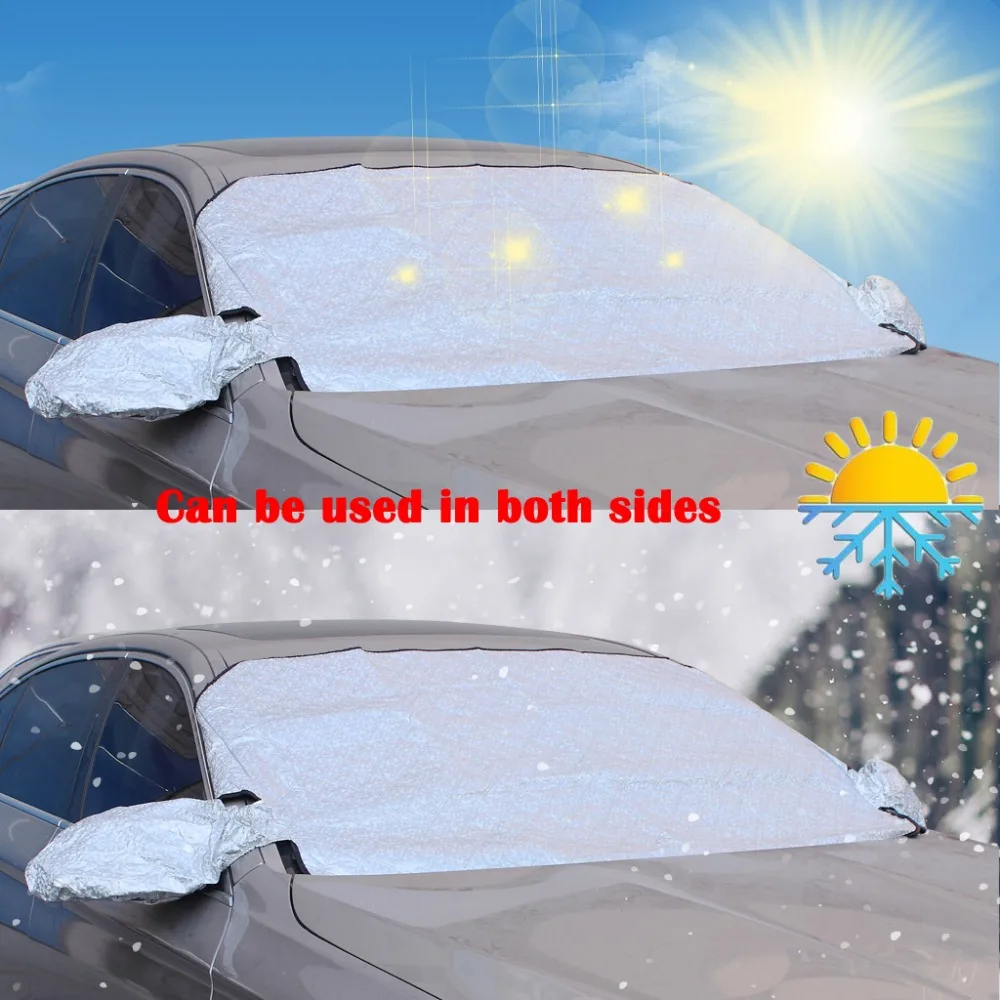 

Car Front Windshield Snow Cover & Sun Shade Protector With Two Anti-Theft Ears Fits For Most Of Car With Size 57.87x39.37 Inch