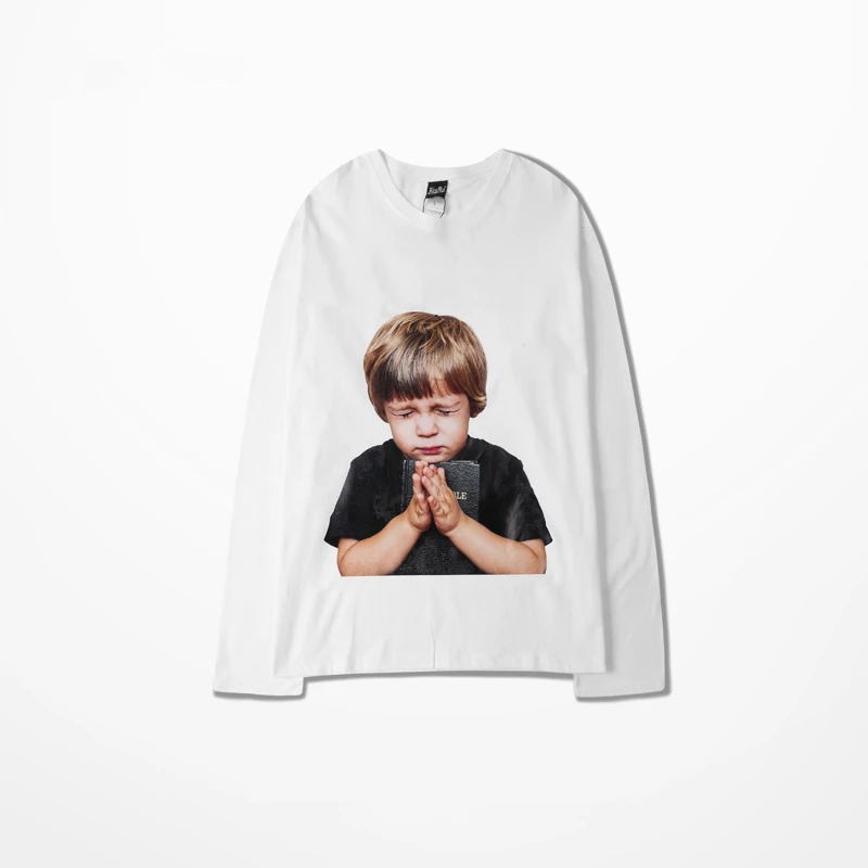 

2020 Fall New Men Clothing Cotton Round Neck Long Sleeve T-shirts Hip Hop Simple Harajuku Print Solid Color Streetwear