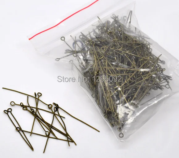 300Pcs Bronze Tone Alloy Eye Pins Jewelry Findings Charms Wholesales 50x0.7mm (21gauge)eye pins