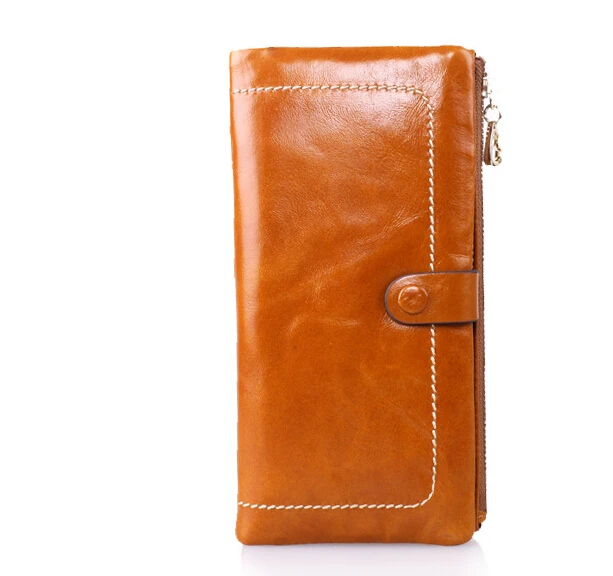 

100% Genuine Cow Leather wallet Vintage Oil Wax Cowhide Leather purse Zipper Bag Clutch