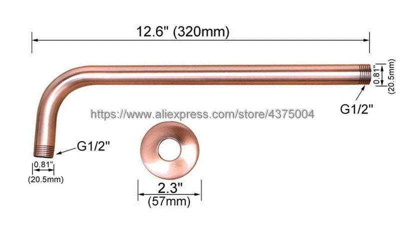 Antique Red Copper Round 8" Rainfall Shower Head Extension Pipe Wall Arm Shower Arm Bathroom Accessory (Standard 1/2") Nsh100 shower head,shower nozzle