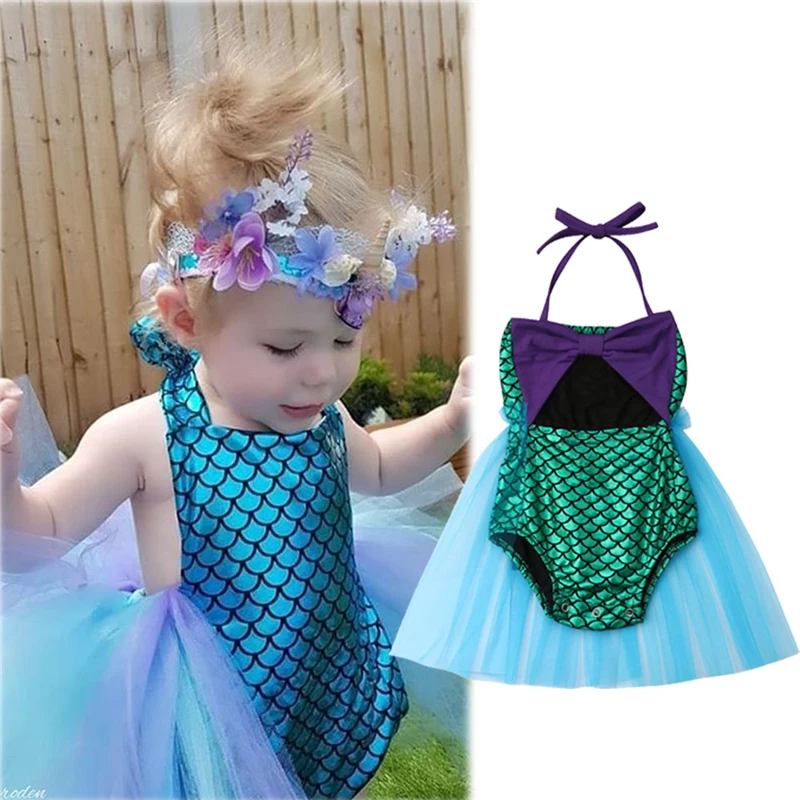 

Emmababy Baby Girl Dress Cute Fashion Sleeveless A-Line Round Collar Multi Color Fish Scale Halter Mesh Patchwork Mini Dress