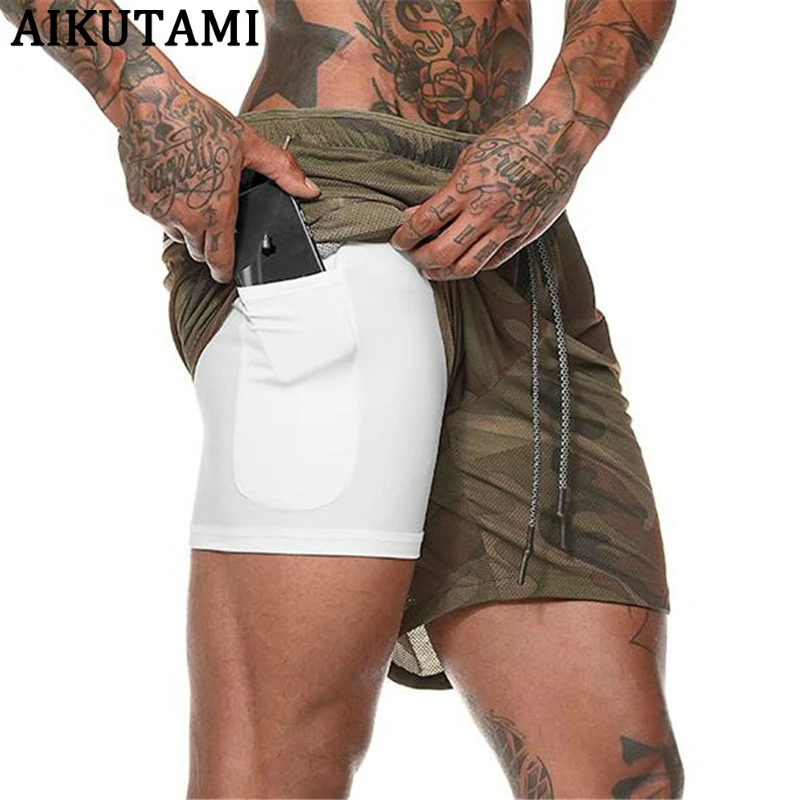 

Double Compression Gym Shorts Running Shorts Men Short Homme Drawstring Loose Breathable Short Sport Training Jogging Shorts