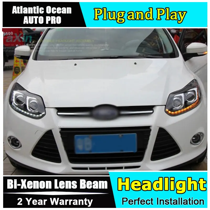 headlights For ford focus 2012 2014 Bi xenon Double lens+LED light