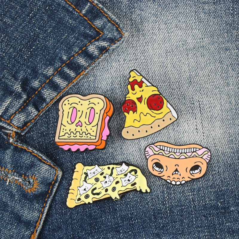 

Fun Food Pin Pizza Sandwich Hot Dog Brooch Girl Denim Brooch Dress Coat Lapel Badge Children Enamel Needle Jewelry Gift