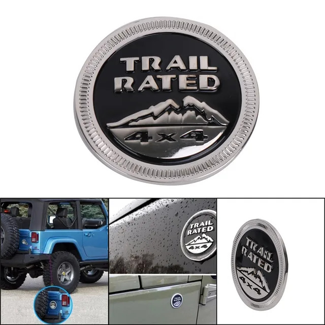 3D Metal Solid Steel Sticker Emblem Badge For Jeep Wrangler Logo Trail Rated 4X4 Fender Truck