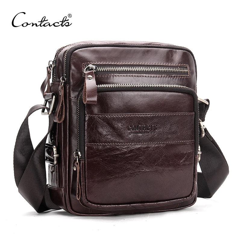 CONTACT'S جلد أصلي للرجال حقائب كتف صغيرة السفر Crossbody حقيبة الرجال عارضة حقيبة ساع الرجل Bolso الفاخرة العلامة التجارية حقيبة