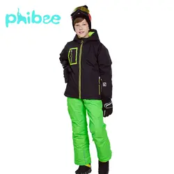 Зимний лыжный костюм Phibee для мальчиков, теплые непромокаемые ветрозащитные комплекты для сноуборда, зимняя куртка, детская одежда, одежда