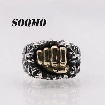 

SOQMO Men Women Open Adjustble Ring 100% Real 925 sterling silver Punk Fist engagement finger ring jewelry wholesale 2018 SQM190