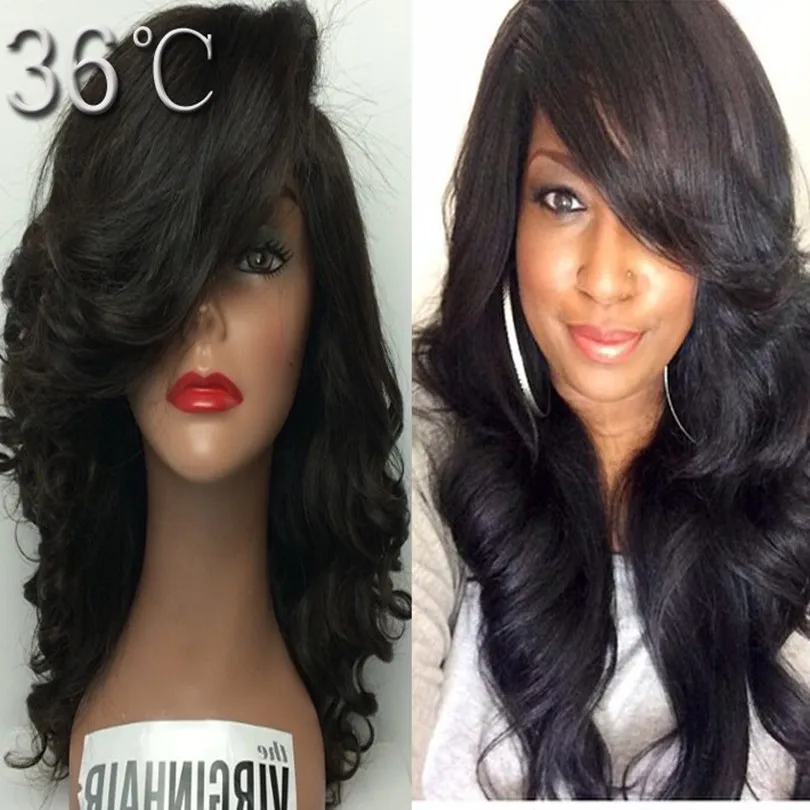 Best Brazilian 100 Human Hair Lace Front wigs/Full Lace Wig Side Part Wavy 34Inch Natural Color
