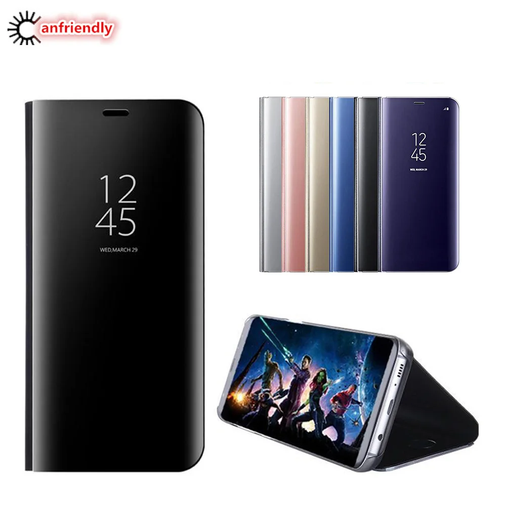 Роскошный флип чехол с подставкой для Samsung Galaxy Note 8 S9 S8 Plus S7 S6 edge умный зеркальный