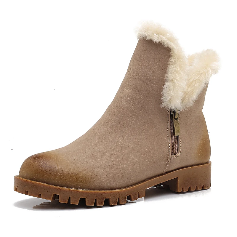 

Women boots winter leather warm boots shoes woman square heel Martin piush ankle boots outdoor cotton ladies shoes botas mujer