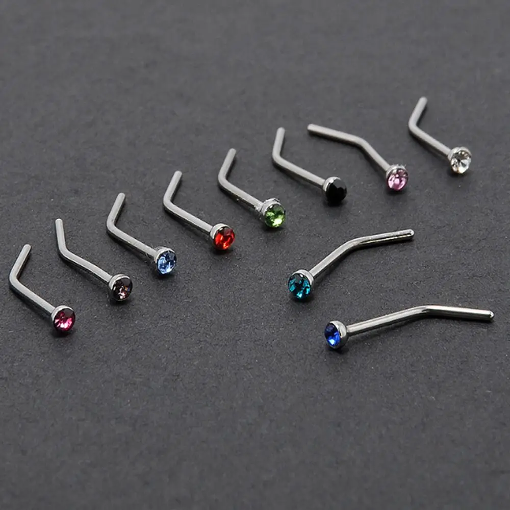 

10Pcs/Pack Fashion Nose Rings Surgical Steel Thin Gem Crystal Screw Nose Stud Nostril Hoop Body Piercing Jewelry Flexible