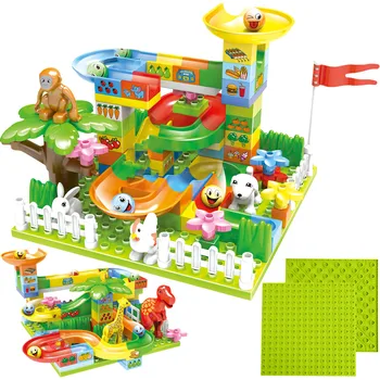 

Plastic Funnel Slide Bricks Big Size Maze Ball Track Jurassic Dinosaur Building Blocks 88-111pcs Toys for Kids
