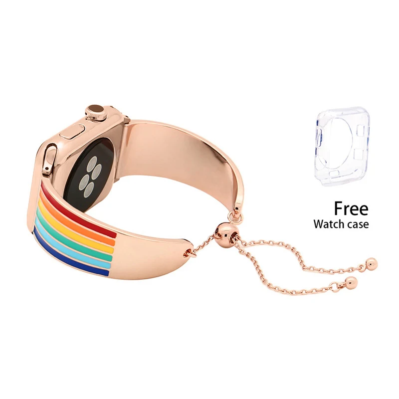 

Charm Rainbow Color Watchbans For iwatch Women 38mm 42mm Stainless Steel Apple Watch Strap Replacement Watch Band Adjustable