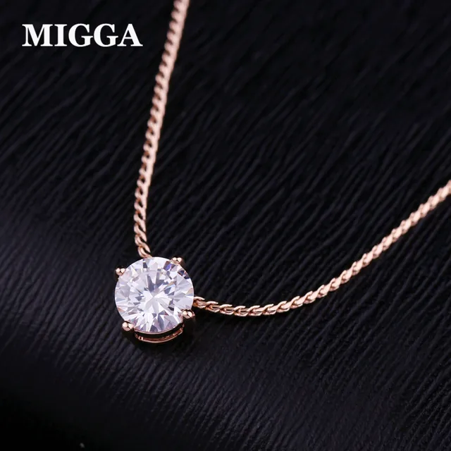 MIGGA Shining Prong Setting Cubic Zirconia Crystal Necklace Chain Choker Rose Go MIGGA Shining Prong Setting Cubic Zirconia Crystal Necklace Chain Choker Rose Go