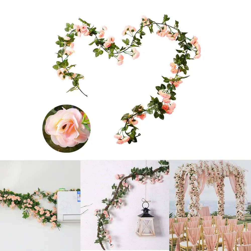 

Artificial Rose Flower Fake Hanging Decorative Roses Vine Plants Leaves Artificials Garland Flowers Wedding Wall Decoration