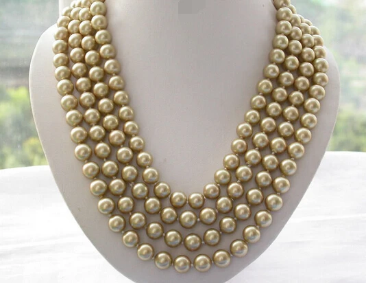 

Miss charm Jew858 NICE 84" 10mm round golden south sea shell pearl necklace