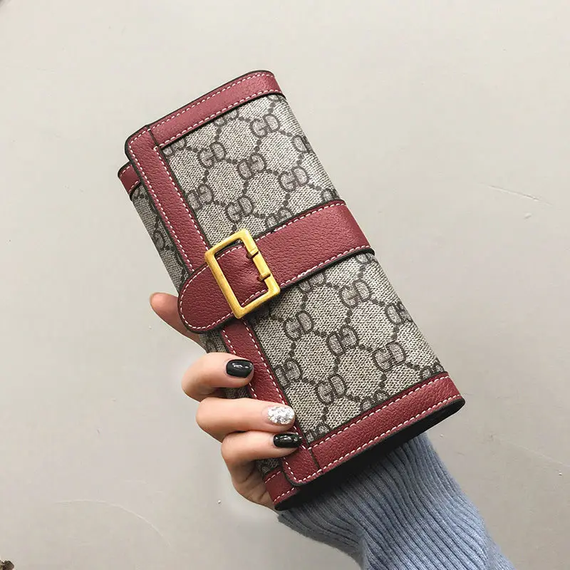 

Youbroer European and American Retro Simple Long Purse Female Long Fashion Card Bag Letter Wallet Buckle Folding