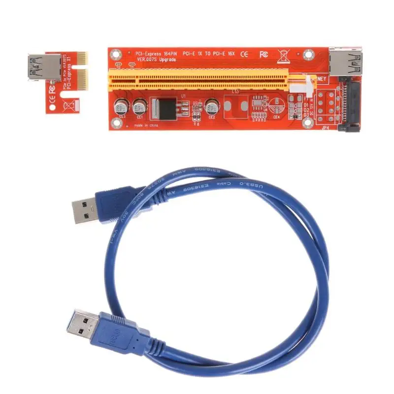 Red PCI Express Riser Card Adapter Mining Card 1x to 16x PCI-E Riser Extender 60cm USB 3.0 Cable 15Pin SATA for BTC Mining miner