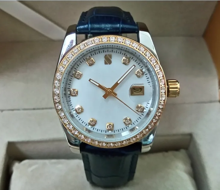 

37mm Automatic Self-Wind movement High quality Mechanical watches Men's watch no logo Limited Edition blue cowhide strap