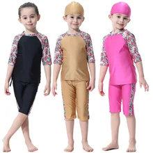 Купальник с длинным рукавом для маленьких девочек, Мусульманский купальник для женщин, два предмета, спортивные шорты, костюм для серфинга