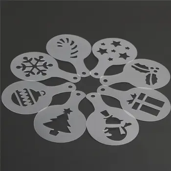 

2019 8pcs/set Plastic Christmas Cookie Stencil Set Cappuccino Coffee Stencils Cake Decoration Wholesale