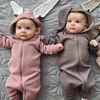 

2020 Newborn Baby Autumn Hoodie Clothes cotton Infant Baby Girl Pink rabbit New Spring Outwear Rompers 6 9 12month Boys Jumpsuit