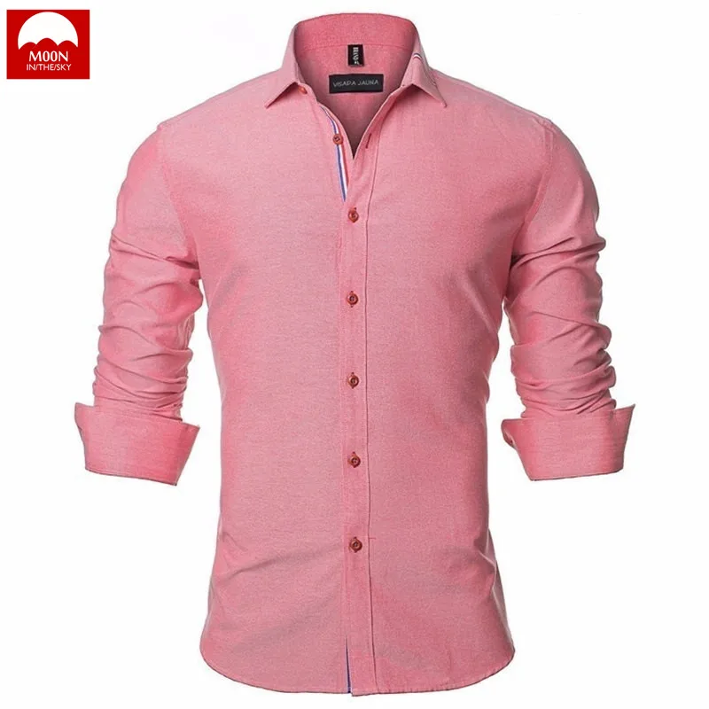 Мужские рубашки из ткани Оксфорд, одноцветная рубашка с длинным рукавом в британском стиле, хлопковые повседневные рубашки с длинным рукавом, тактические деловые рубашки - Цвет: pink color