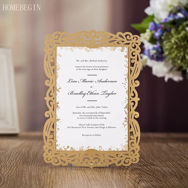50pcs gold laser cut wedding invitation card greeting card