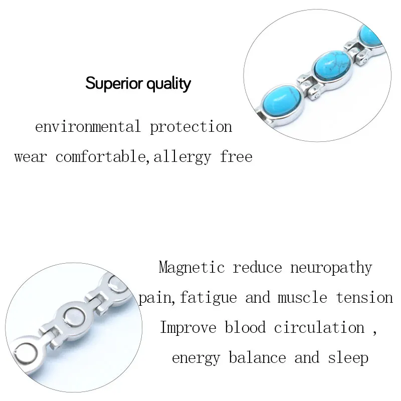 Ювелирные изделия из голубого полудрагоценного камня Escalus, магнитный браслет для женщин, серебряный цвет, браслет из нержавеющей стали для артрита
