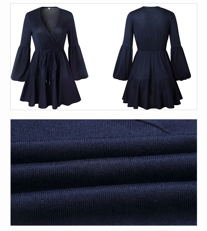 Long Sleeve Women Sexy Dress Winter 2018 V Neck Bandage Sashes Ladies Mini Sweater Dresses Knitted Autumn Short Vestido Party    (2)