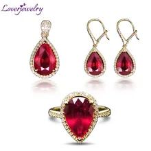 Фантастические серьги-кольца с натуральным бриллиантом и красным Рубином из желтого золота 14 к