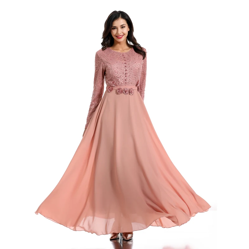 Элегантное розовое мусульманское длинное платье abaya Турция женское шифоновый кафтан Катара платье из Дубая Восточный халат из марокена Elbise Jubah Исламская одежда