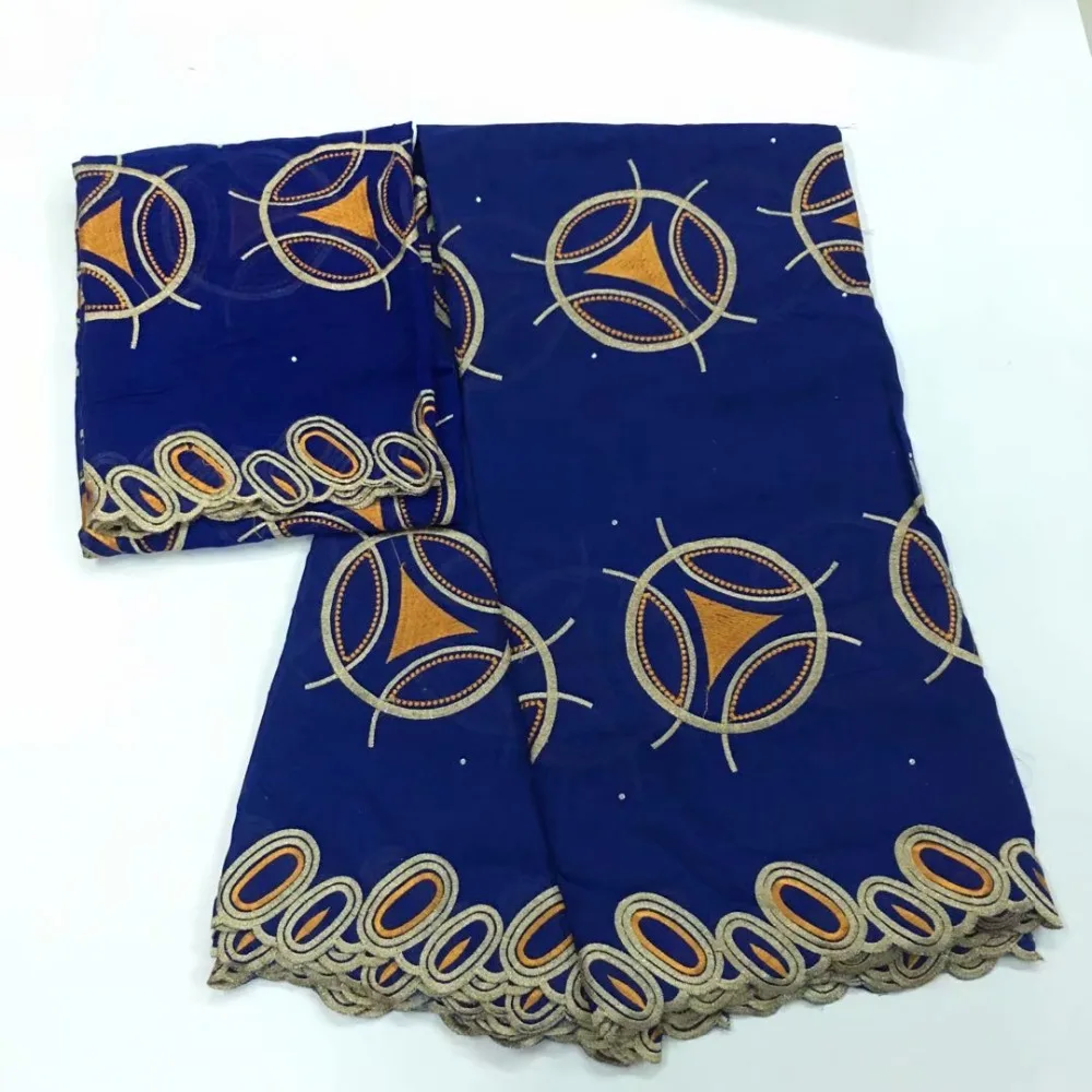 

100% cotton fabric swiss african embroidery fabric with rhinestones 5+2 yards voile lace scarf,nigerian brocade fabric for dress