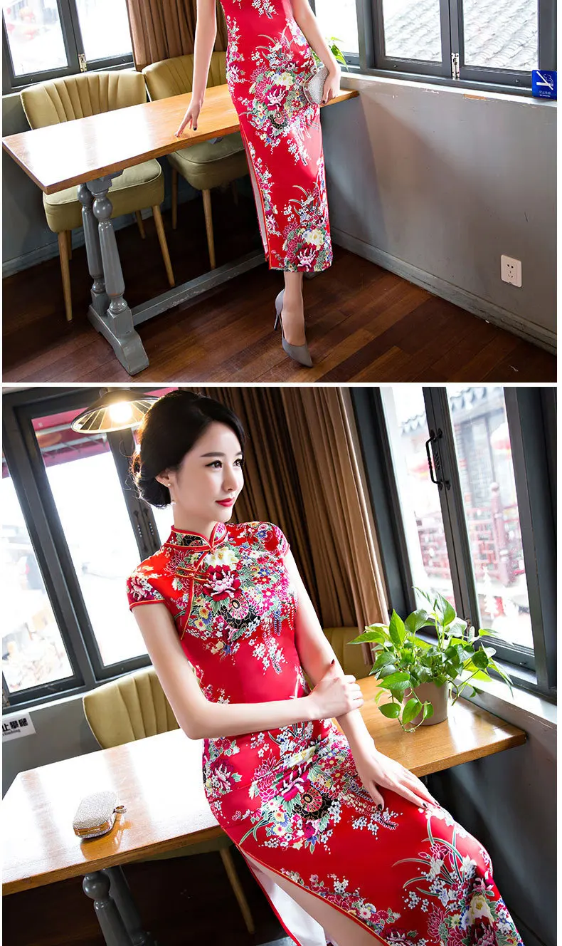 2018 красный Cheongsam пикантные длинное Ципао для женщин традиционное китайское платье Vestido Oriental воротники вечерние платья халат Orientale