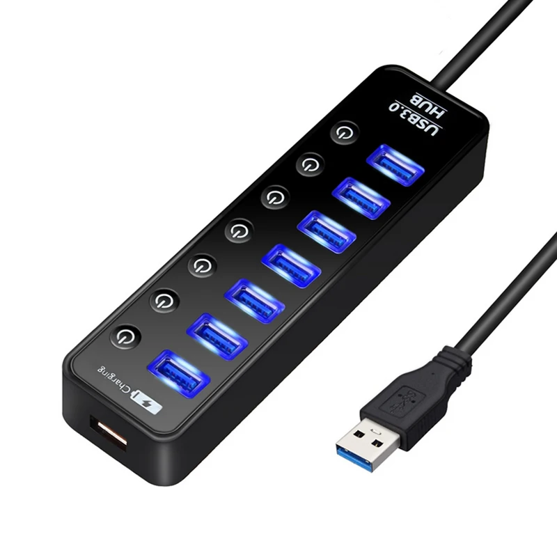 4 7 Port USB 3.0 Hub Splitter with Individual Power Switches LED Indicator EU US AU UK Adapter for MacBook Air | Компьютеры и офис