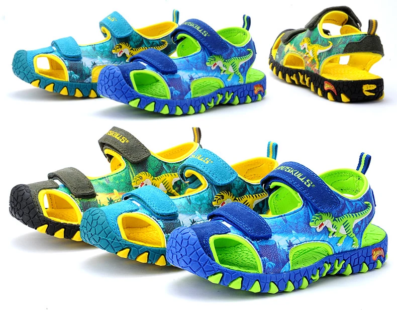 Обувь для мальчиков; коллекция года; летняя Нескользящая детская обувь; нескользящие сандалии для мальчиков; Детские пляжные сандалии; детские сандалии с объемным рисунком динозавра