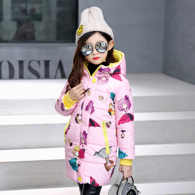 

Girls Cotton winter Coats Casual Teenage Zipper Print Outerwears Kids Girl Hooded Parka 6 8 10 12 14 Year Children's Clothing