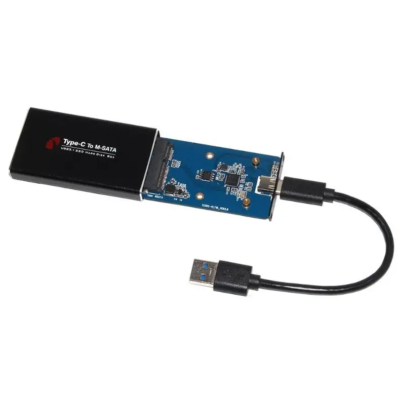 Новый для Алюминий HDD Box USB3.1 USB-C Тип C до MSATA к USB3.0 SSD корпус жесткий диск коробка внешний с USB кабель