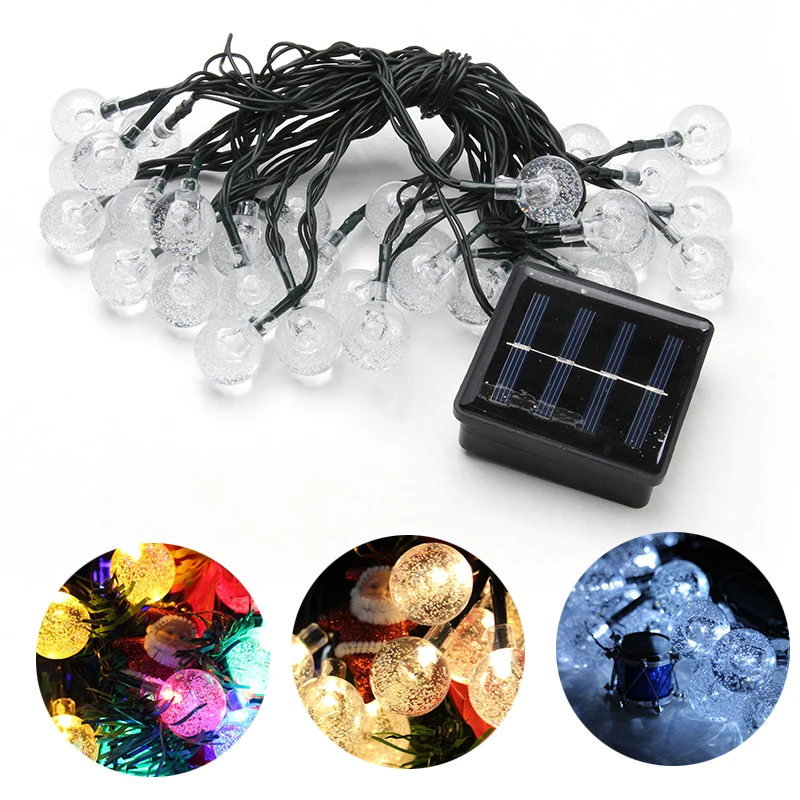 

3 Types 30 LEDS Crystal Bubble Ball Solar Operated String Lights Christmas Decoration Home Party Bedroom Outdoor Indoor
