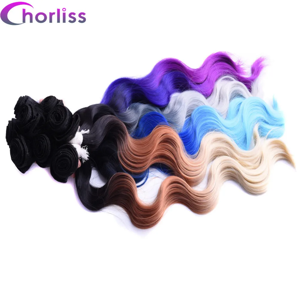 Chorliss 4pcs/lot Body Wave Ombre Green Synthetic Hair Weaves 18