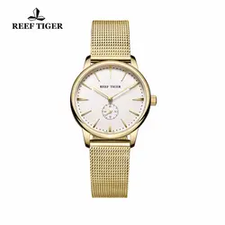 Reef Tiger/RT Роскошные винтажные часы для пары мужские и женские кварцевые часы желтого золота ультра тонкие часы RGA820