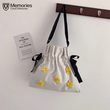 Модный рюкзак мешок с кулиской 3D цветок вышивка девушки рюкзак, сумка через плечо большой емкости повседневные сумочки для шопинга