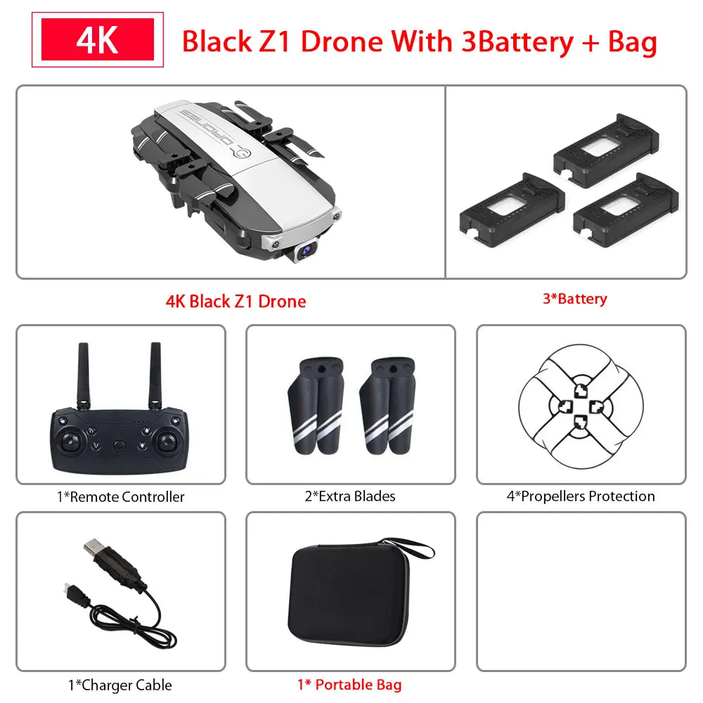 Z1 Wifi FPV мини-Дрон с камерой 1080P 4K HD Оптическое позиционирование потока управление жестами Rc Квадрокоптер Vs sg106 Visuo xs816 Дрон - Color: 4K Black Z1 3B