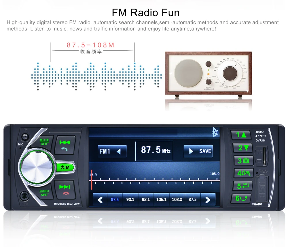 LTBFM 1 Din 4,1 "Bluetooth в-тире 12 В радио автомобиля TF/USB/AUX/FM стерео MP5 плеер рулевое колесо управление Авто ленты Авторадио