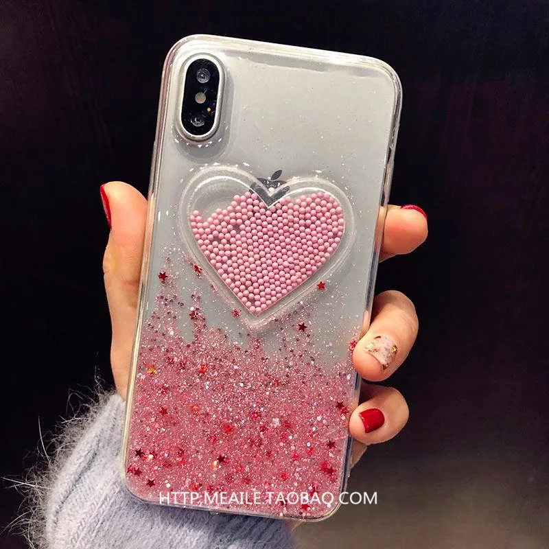 Quicksand Glitter 3D For iphone 7 7 plus 8 8plus X 6 6S 6Plus Case 3D Cute Cloud Love Drift Sand TPU Transparent Back Cover Case (3)